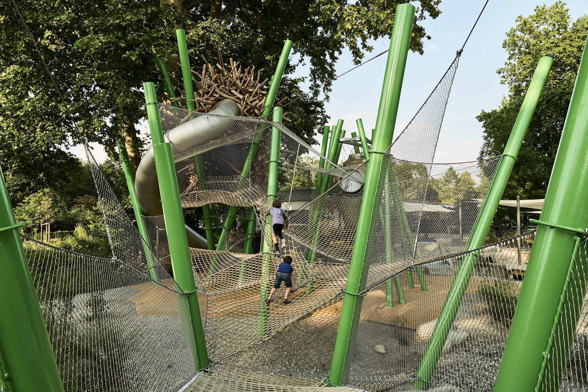 modern playground with wire meshes and textile nets